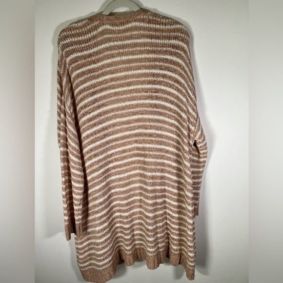 Soft Surroundings cardigan long open pink/cream striped glitter sz1X beachy - Picture 2 of 11